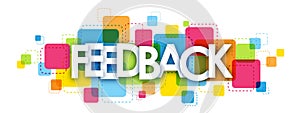 FEEDBACK banner on colorful squares background