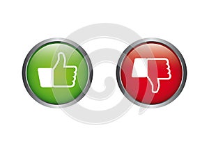 Feedback buttons like dislike thumbs up down in green and red vector