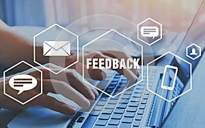 Feedback concept, user comment rating of company online, writing review