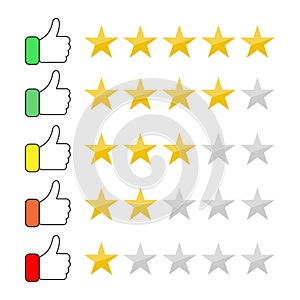 Feedback concept vector with thump up and five stars, flat design vector