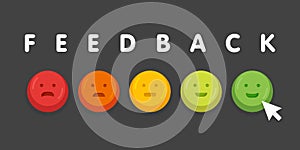 Feedback emoticon emoji smile icon buttons with mouse click illustration