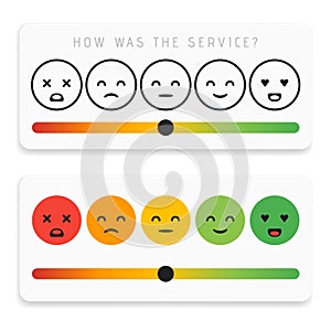 Feedback emoticon flat design icon set. Customer rating satisfaction meter with different emotions. Excellent, good, normal, bad