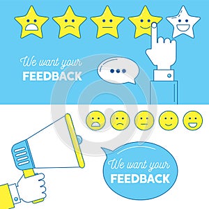 Feedback emoticon scale banners.