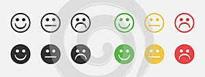 Feedback happy, angry face vector set. Positive, negative and neutral faces with a smile