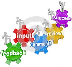 Feedback People Marching Up Gears Input to Success