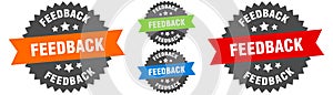 feedback sign. round ribbon label set. Seal