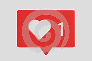 Feedback Sign, social network, social media notification love heart icon. Simple one like notification. 3d render