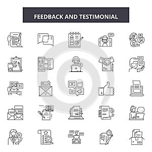 Feedback testimonial line icons, signs, vector set, outline illustration concept