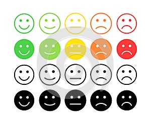 Feedback vector concept. Rank, level of satisfaction rating. Excellent, good, normal, bad awful. Feedback in form of