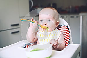 Feeding. Baby's first solid food