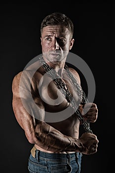 Feeling athletic and strong. Athletic man on black background. Muscular athlete with athletic frame. Sexy sportsman with