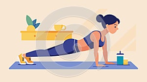 Feeling the burn in your abs while performing planks crunches and situps on the designated exercise mats. Vector photo