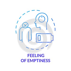 Feeling of emptiness blue concept icon. Upset and lonely. Low energy. Exhausted person. Sorrow and frustration. Burnout