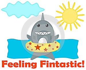 Feeling Fintastic Shark in Floaty Swimming with Clipping Work Path Isolated on White