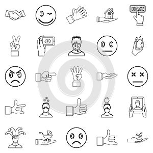 Feeling icons set, outline style