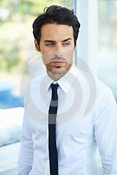 Feeling the pressures of the business world. A handsome businessman in a shirt and tie.