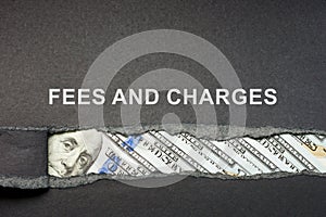 Fees and charges concept. Inscription and a torn piece of paper.