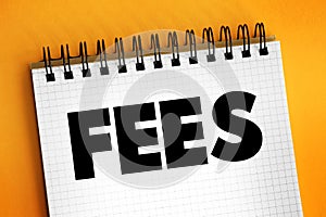 FEES - the price one pays as remuneration for rights or services, text concept background
