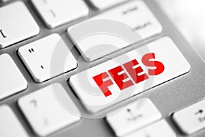 FEES - the price one pays as remuneration for rights or services, text concept button on keyboard