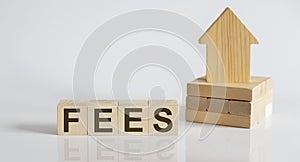 FEES Wooden Blocks With A Miniature House on the white background