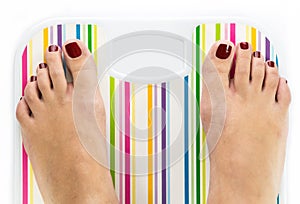 Feet on bathroom scale with blank dial copy-space