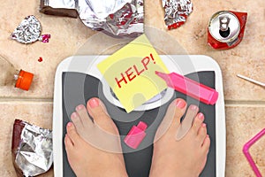 Feet on bathroom scale