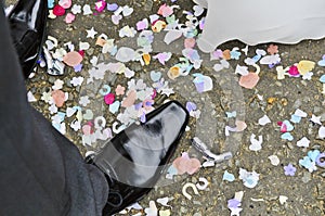 Feet with confetti