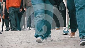 Feet of Crowd People Walking on the Street in Slow Motion