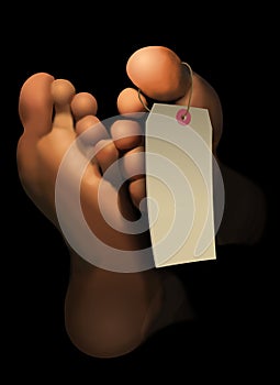 Feet of a deceased person are depicted in this illustration.