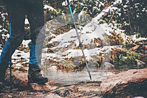 Feet hiker crossing river Travel Lifestyle