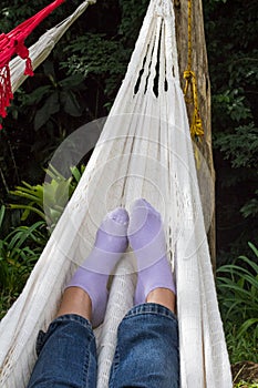 Feet relaxing ina hammock