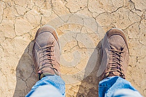 Feet trekking boots hiking Traveler alone outdoor wild nature Li