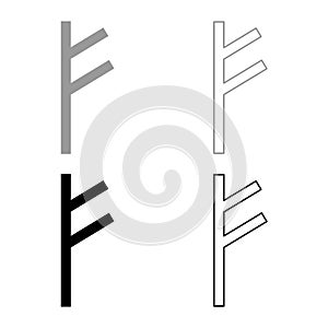 Fehu rune F symbol feoff own wealth icon set grey black color illustration outline flat style simple image