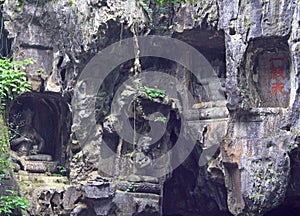 Feilai Feng grottoes with fine buddhist stone carvings