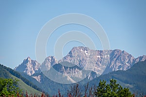 Feistritz - Panoramic view of majestic mountain peaks of Karawanks seen from Feistritz im Rosental