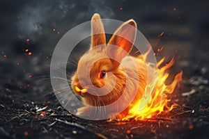 Feisty fire rabbit. Generate Ai photo