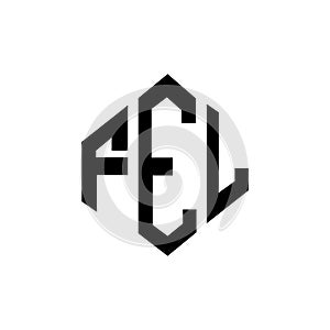 FEL letter logo design with polygon shape. FEL polygon and cube shape logo design. FEL hexagon vector logo template white and