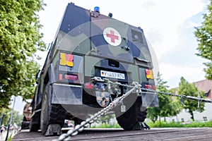 German armoured military vehicles from Bundeswehr, stands on a train waggon