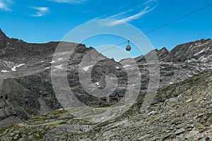 Feldseekopf - Moelltal glacier cable car with scenic view of majestic mountain peaks in remote wild High Tauern range