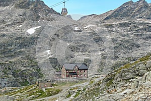 Feldseekopf - Moelltal glacier cable car with scenic view of majestic mountain peaks in remote wild High Tauern range