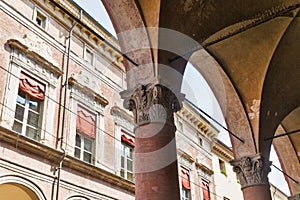 Felicini Palace colonnade in Bologna, Italy