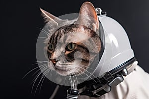 feline astronaut with helmet and oxygen mask, exploring the depths of space