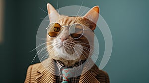 Feline Businessman: A Cool Cat in Sunglasses and Suit with Tie - AI Generated Image photo