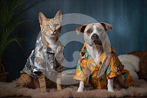 feline and canine models wearing outfits designed by fashions designers during photo shoot