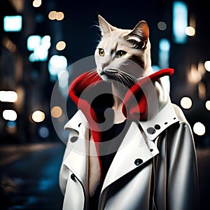 Feline Elegance: Cat-Headed Figure in White Coat