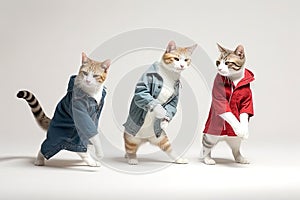 Feline Fashionistas: Cats Dancing Break Dance in Human Clothes. photo