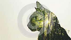 Feline Forest Fusion: Paper Cutout Double Exposure