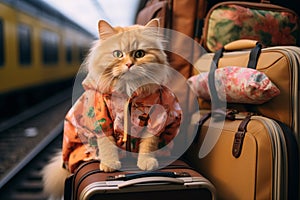 Feline getaway Funny cat embarks on a whimsical travel adventure