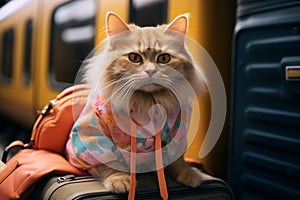 Feline getaway Funny cat embarks on a whimsical travel adventure