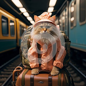 Feline getaway Funny cat embarks on a whimsical travel adventure